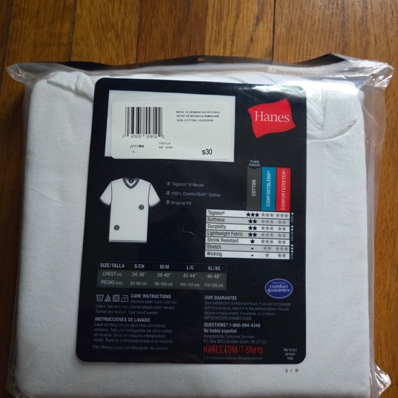 NWT - Hanes 4 Tagless V-Neck Tees - White - Large - Picture 2 of 3